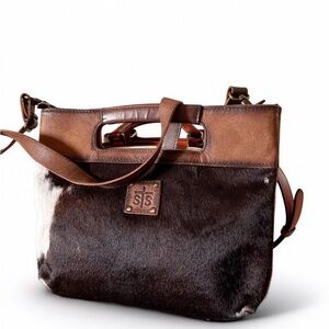 STS Brown Leather & Haircalf top handle or crossbody Bag